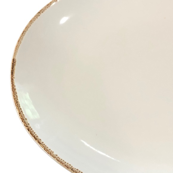 Williams Sonoma Platter 13” Off White Cream Tan Brown Band Edge Spring Easter - Picture 2 of 8